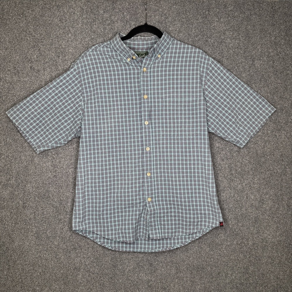 Woolrich Mens Plaid Button Down Shirt Short Sleeve Blue Red Size M Cotton